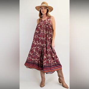 Easel NWOT Sleeveless Paisley Jumpsuit- Pink Red Print